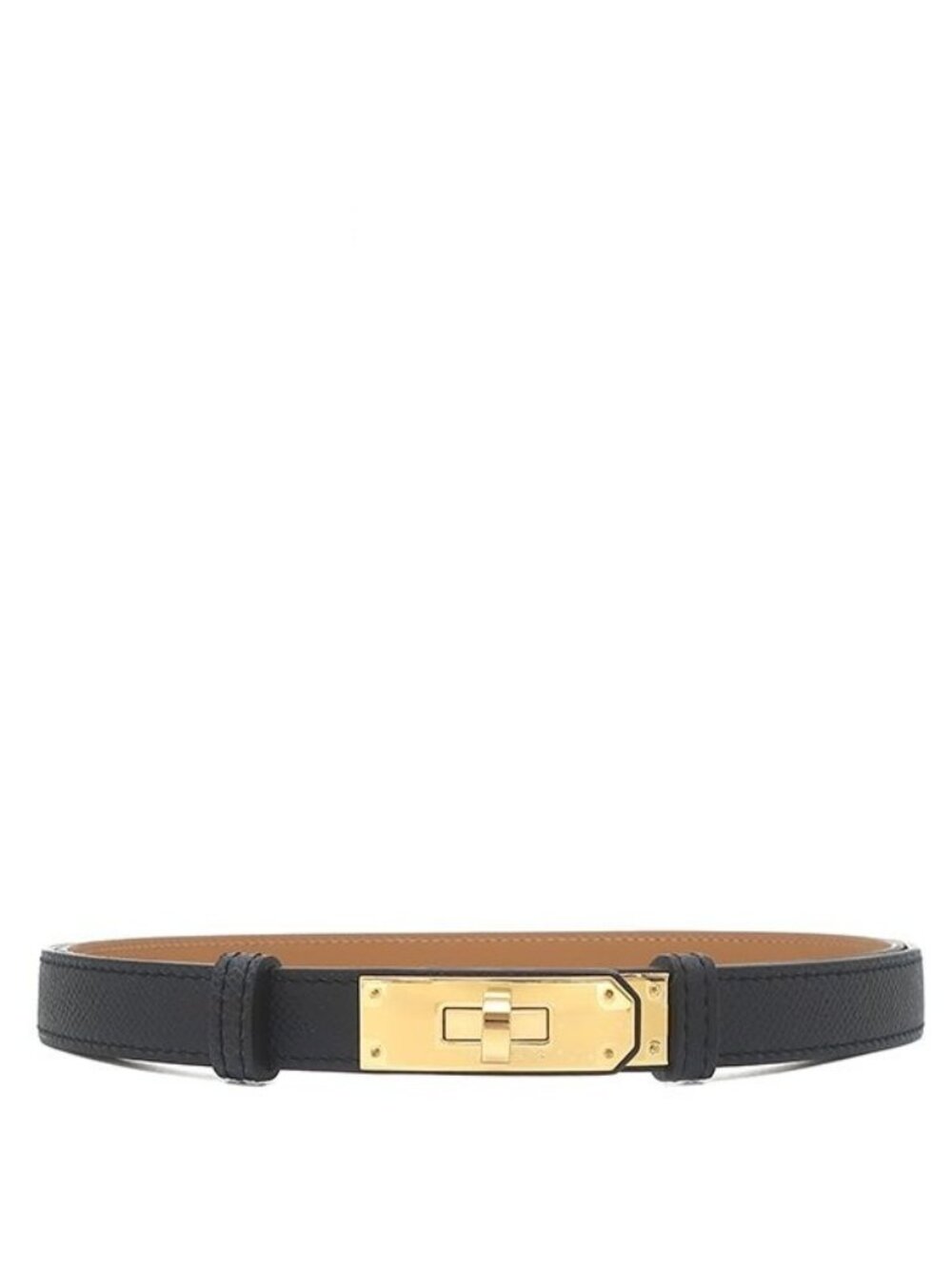 Hermes Belt Kelly 18 Veau Epsom Black Gold Turnlock Slide Adjustment